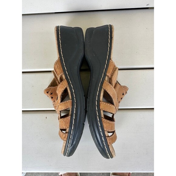 Clarks Bendables Women's Leather Adjustable Hook & Loop Slip On Slides Sandals - Picture 6 of 8